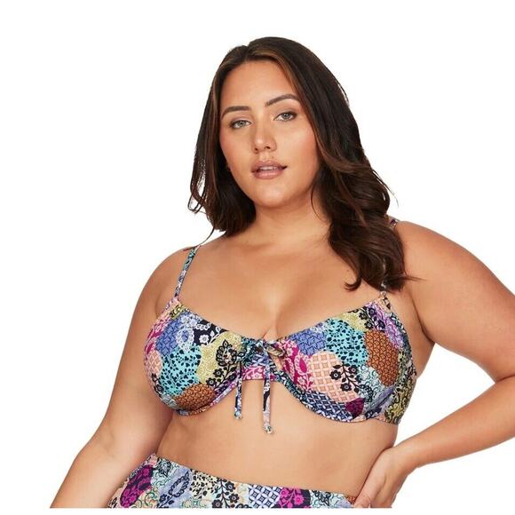 Artesands Salmagundi Multi Degas Bikini Top Size 14 Tropical Underwire NWT - Picture 1 of 15